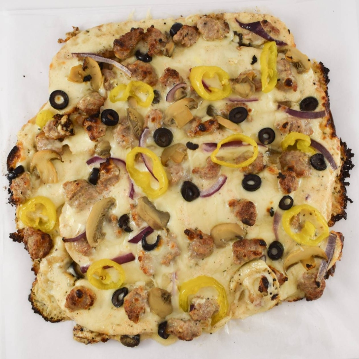 Alfredo Sausage Pretzel Pizza